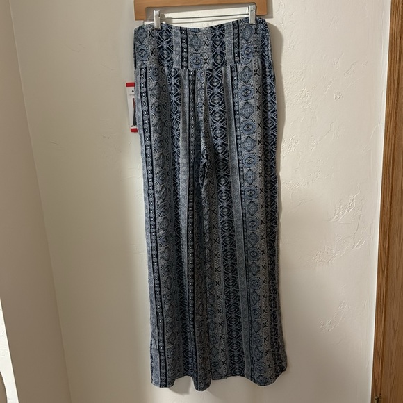 Three Dots blue & white boho wide leg pants w/ pockets M - Picture 4 of 12